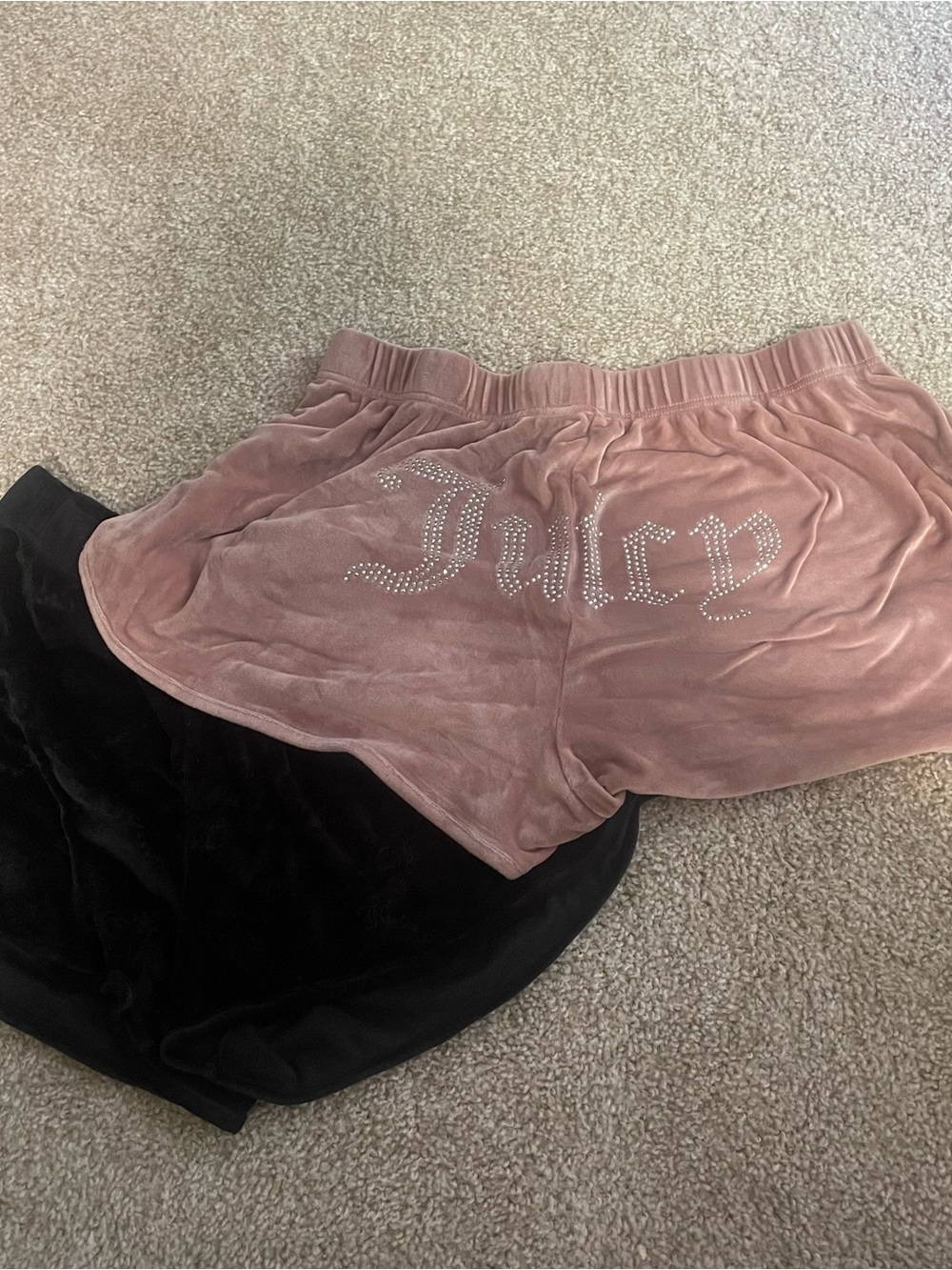 Juicy Couture Black Velour Lounge Shorts with Pink Brand Tag